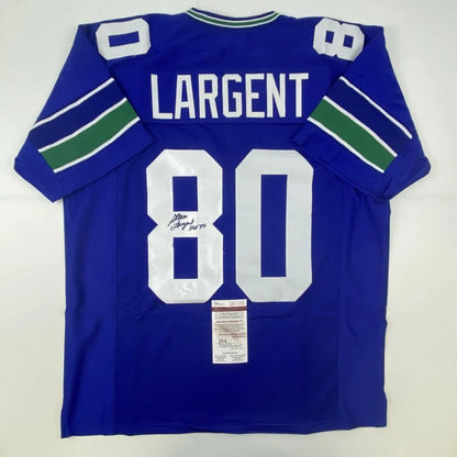 Blue custom jersey with white and green stripes and number 80 for professional sports fans