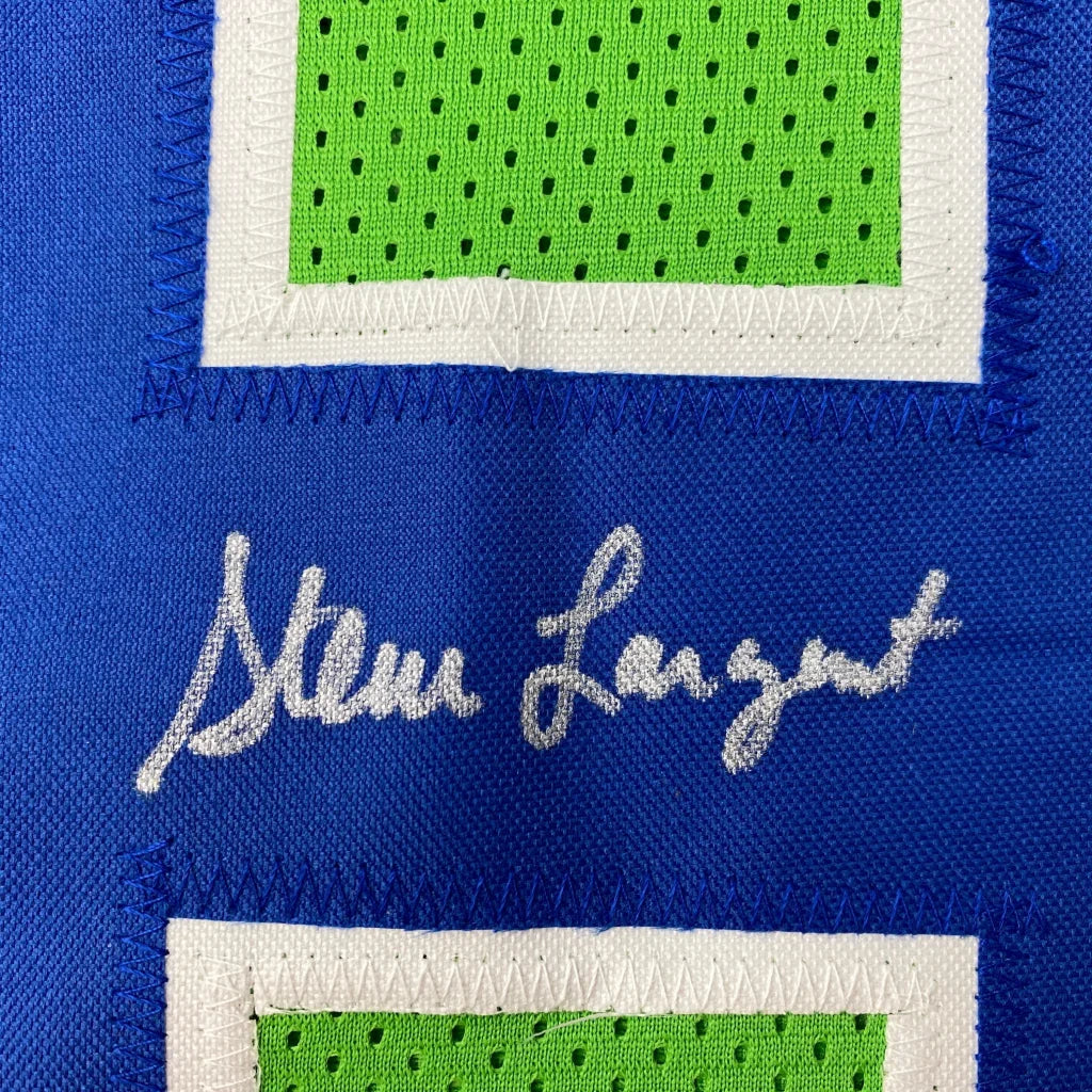 Autographed Steve Largent football jersey from a professional sports league display