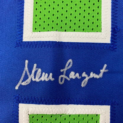 Autographed Steve Largent football jersey from a professional sports league display