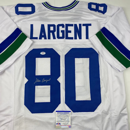 Autographed Steve Largent white Seattle Seahawks custom jersey back, number 80