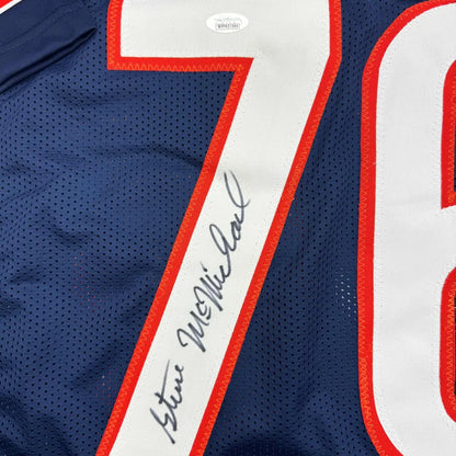 Autographed navy blue Steve McMichael Chicago Bears custom jersey with white and red numbers