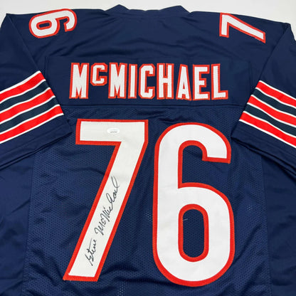 Dark blue Steve McMichael Chicago Bears custom jersey signed by the sports league legend