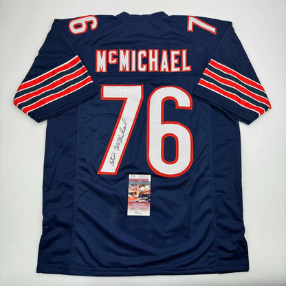 Autographed Steve McMichael Chicago Blue Football Jersey JSA COA | Hall of Fame Sports Memorabilia | vintageantiquesgifts.com