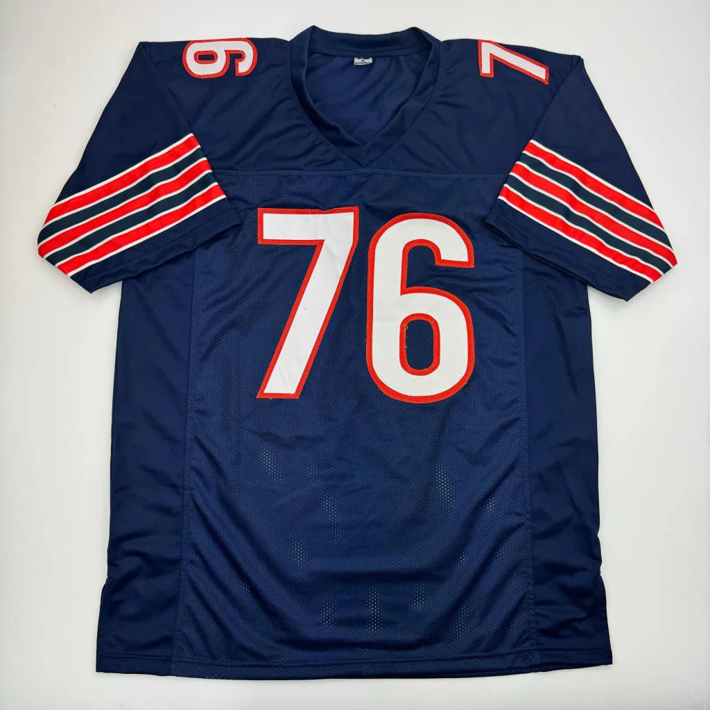 Navy blue Steve McMichael Chicago Bears custom jersey with white and orange 76 number