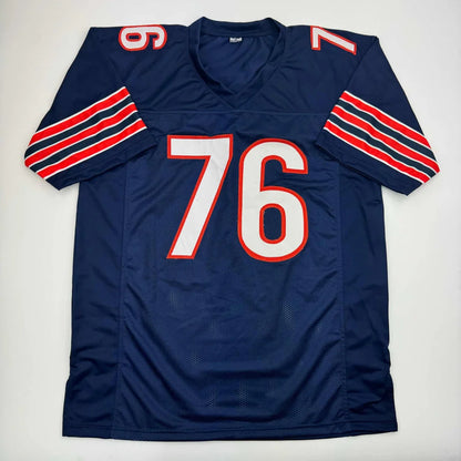 Navy blue Steve McMichael Chicago Bears custom jersey with white and orange 76 number