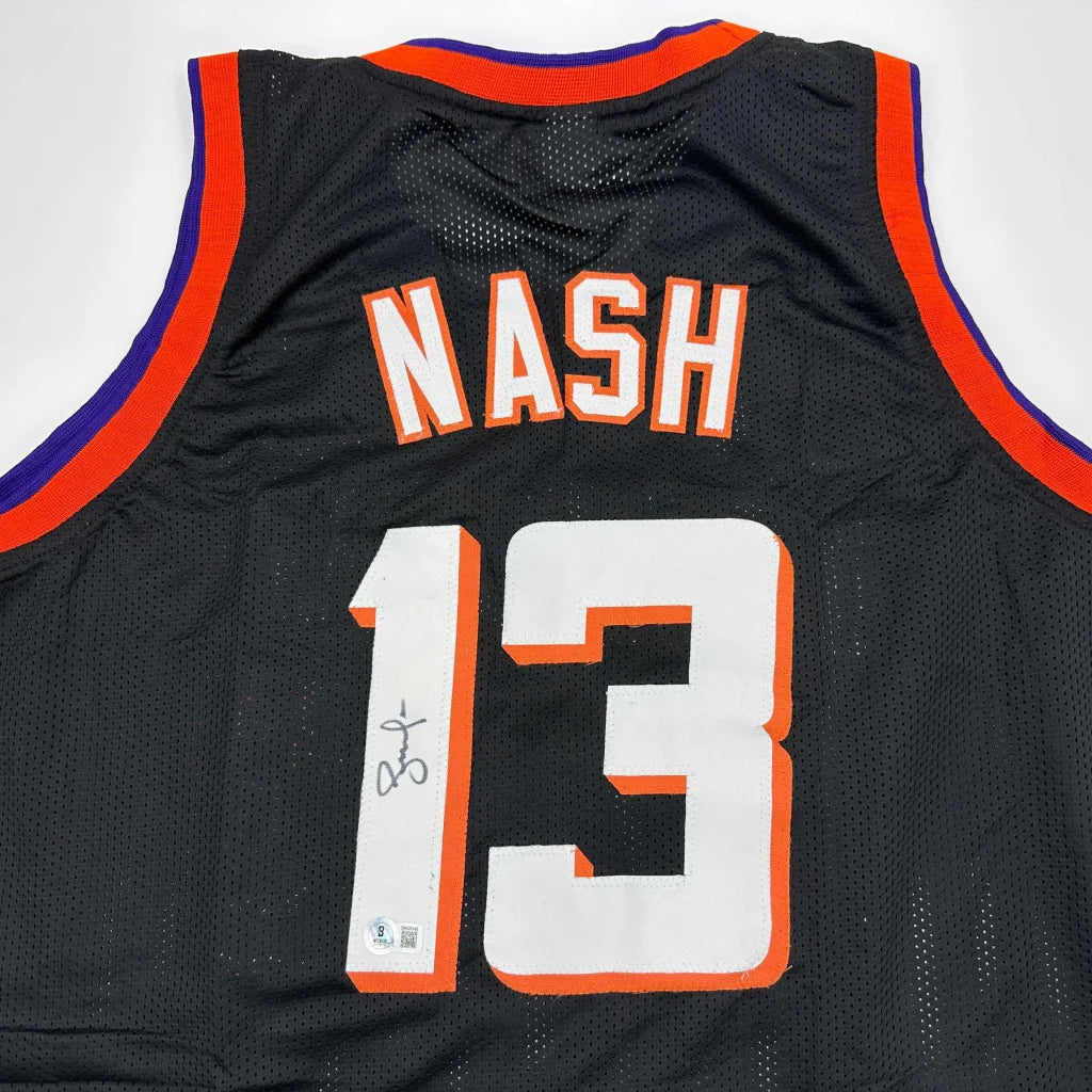 Autographed Steve Nash Phoenix Black Basketball Jersey Beckett BAS COA | Certified Authentic Signed Memorabilia | vintageantiquesgifts.com