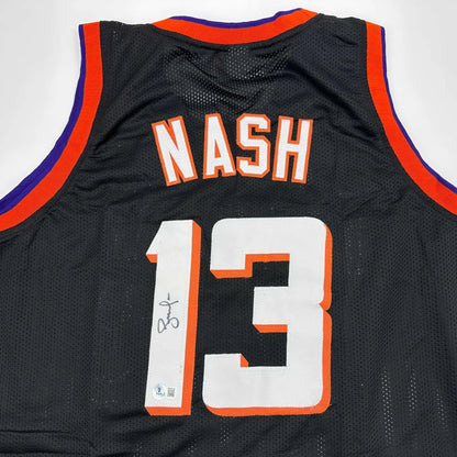 Autographed Steve Nash Phoenix Black Basketball Jersey Beckett BAS COA | Certified Authentic Signed Memorabilia | vintageantiquesgifts.com