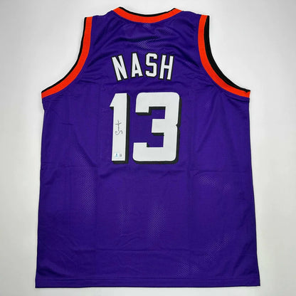 Autographed Steve Nash purple custom jersey with number 13, Phoenix professional sports