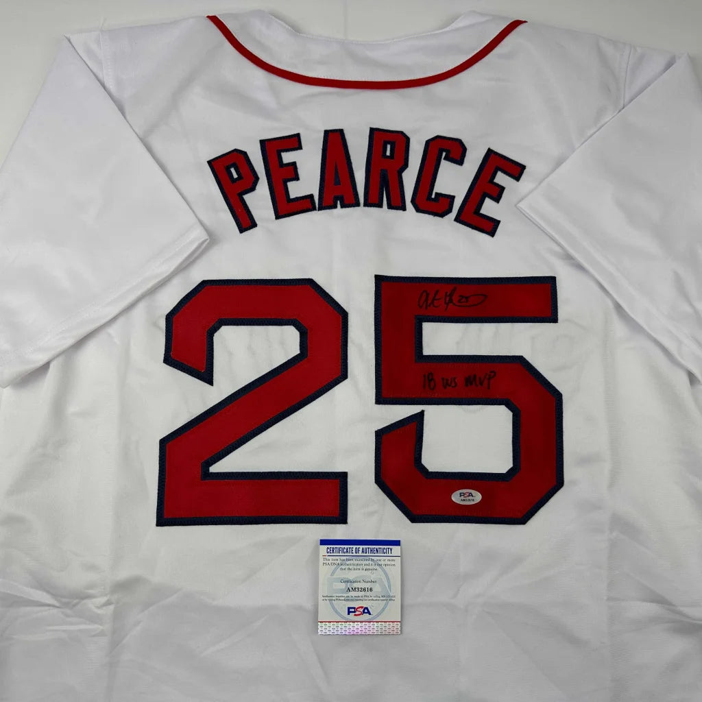 Autographed Steve Pearce 18 WS MVP Boston White Baseball Jersey PSA/DNA COA | Certified Authentic Signed Memorabilia | vintageantiquesgifts.com