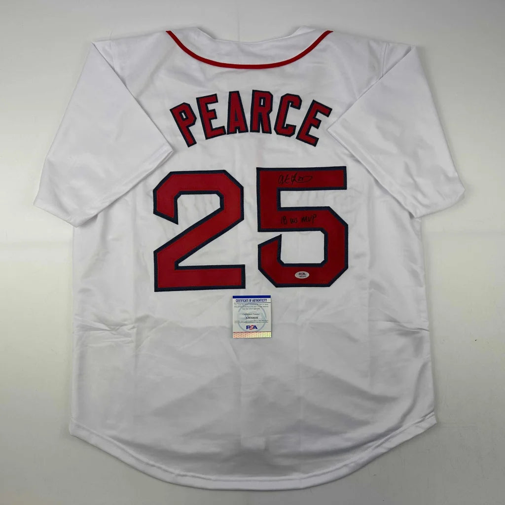 Autographed Steve Pearce 18 WS MVP Boston White Baseball Jersey PSA/DNA COA | Hall of Fame Sports Memorabilia | vintageantiquesgifts.com