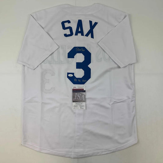 Autographed Steve Sax Los Angeles LA White Baseball Jersey JSA COA | Hall of Fame Sports Memorabilia | vintageantiquesgifts.com