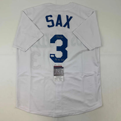 White custom jersey from professional sports league signed by Steve Sax with JSA tag