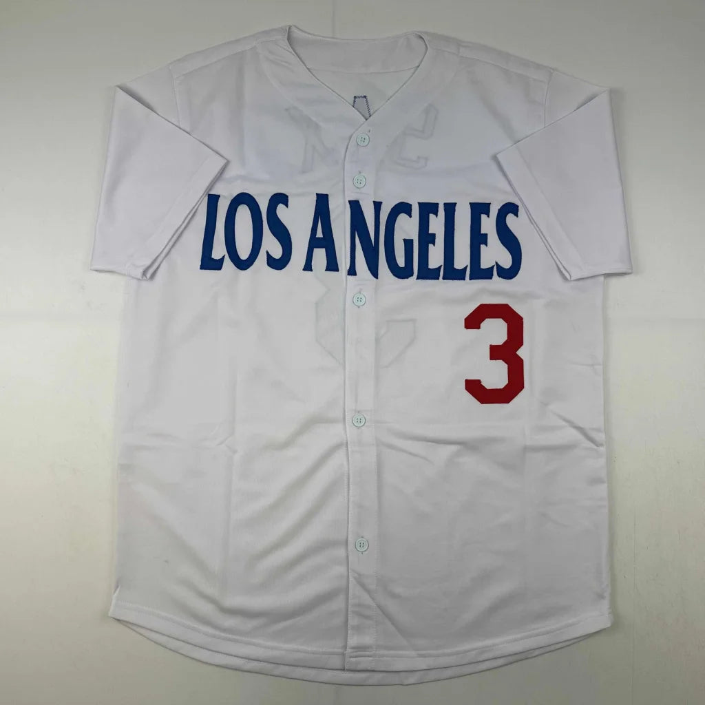 White custom jersey from professional sports league with LOS ANGELES and number 3