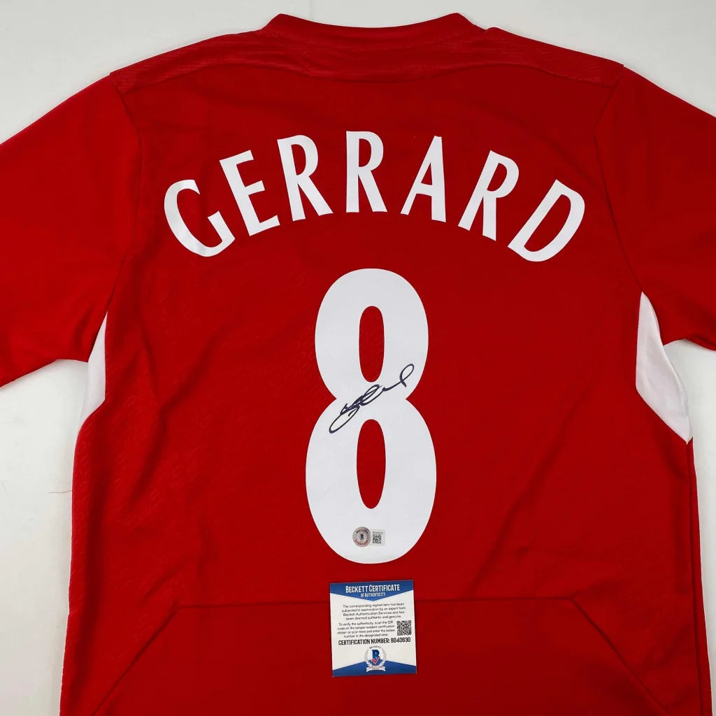 Autographed Steven Gerrard Liverpool Red Soccer Jersey Beckett BAS COA | Certified Authentic Signed Memorabilia | vintageantiquesgifts.com