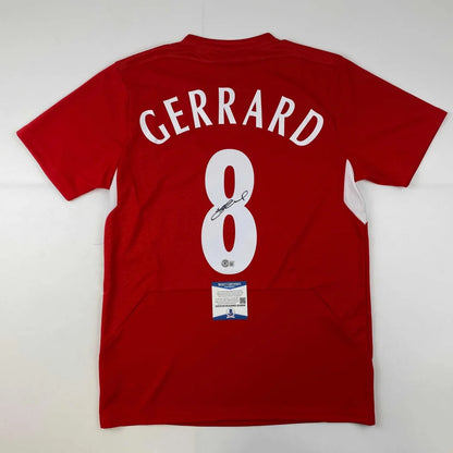 Autographed Steven Gerrard Liverpool Red Soccer Jersey Beckett BAS COA | Hall of Fame Sports Memorabilia | vintageantiquesgifts.com