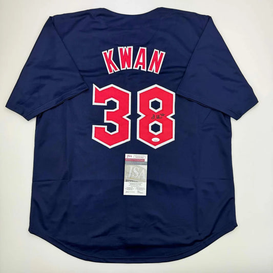 Autographed Steven Kwan Cleveland Blue Baseball Jersey JSA COA | Hall of Fame Sports Memorabilia | vintageantiquesgifts.com