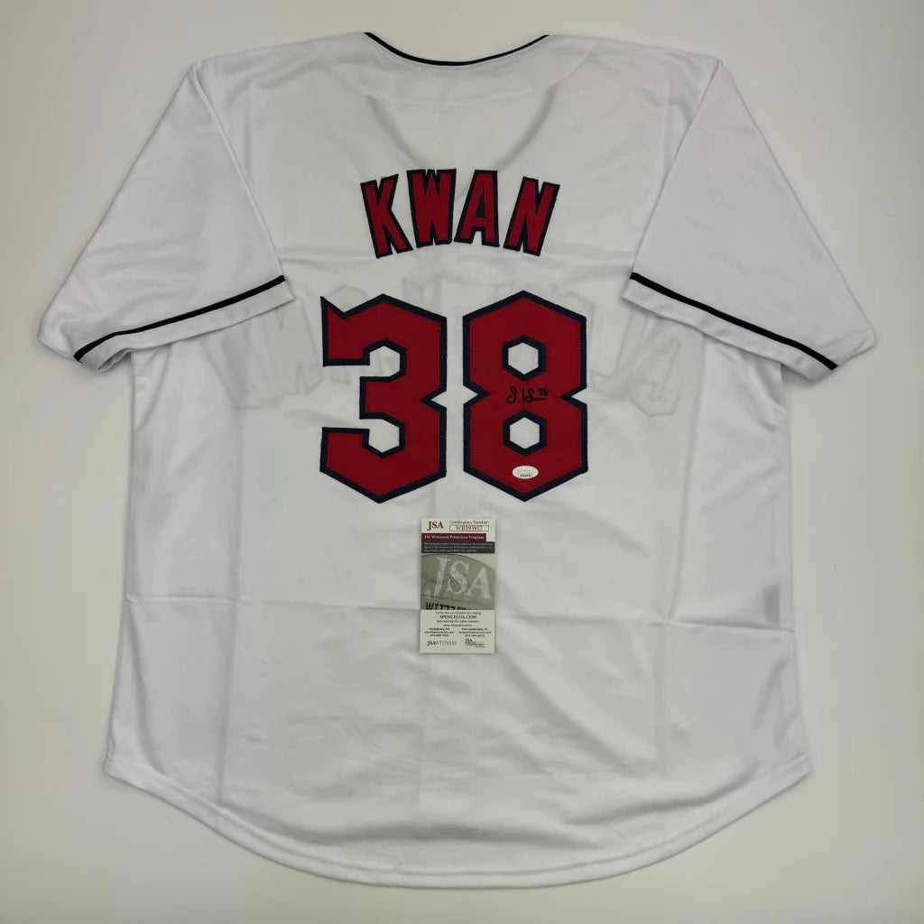 Autographed Steven Kwan Cleveland White Baseball Jersey JSA COA | Hall of Fame Sports Memorabilia | vintageantiquesgifts.com