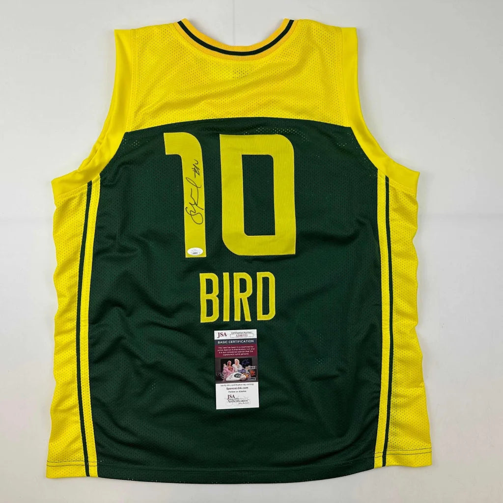 Autographed green yellow custom jersey with BIRD 10 for professional sports fans