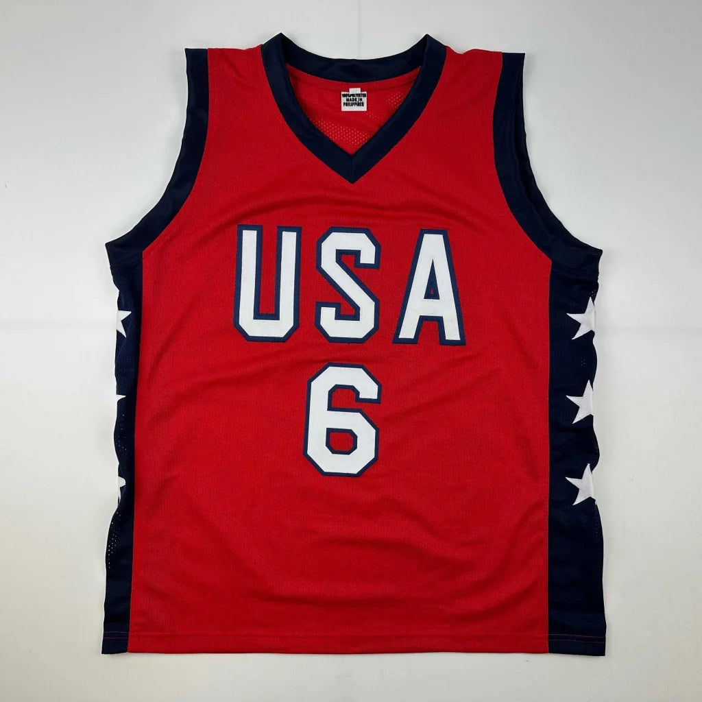 Autographed Sue Bird USA Olympics red custom jersey with navy blue and stars, JSA COA