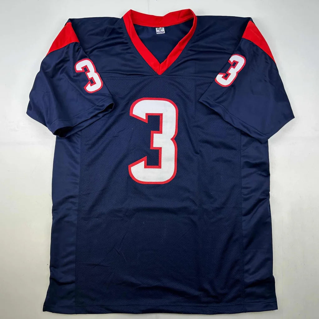 Autographed Tank Dell custom jersey in navy blue with red accents, number 3, Houston professional sports