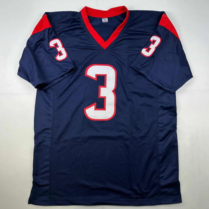 Autographed Tank Dell custom jersey in navy blue with red accents, number 3, Houston professional sports