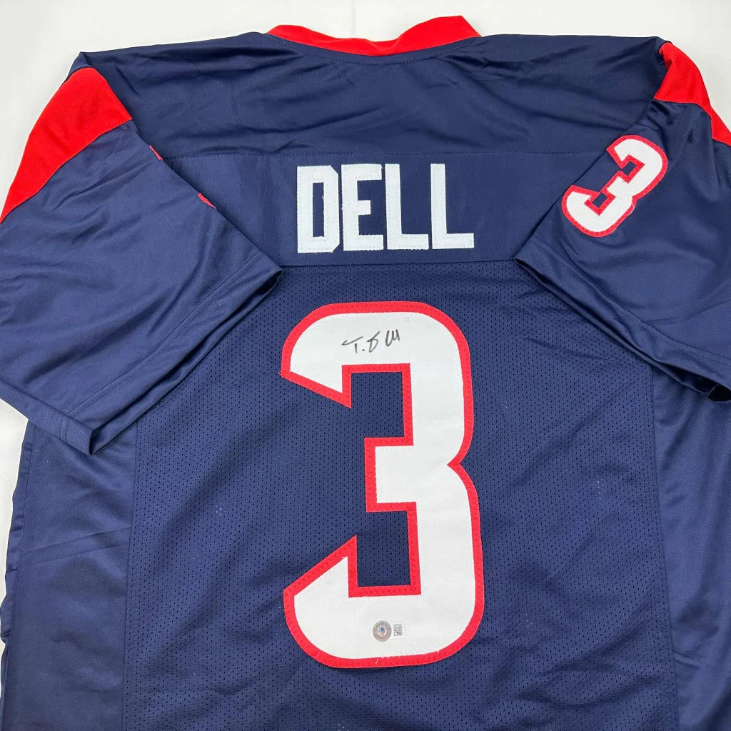 Autographed Tank Dell Houston blue custom jersey with name and number 3, professional sports league