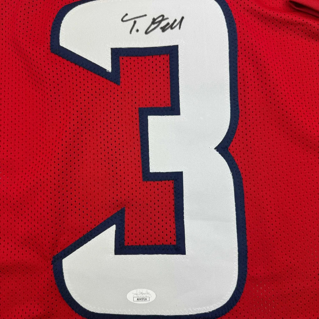Autographed Tank Dell red mesh Houston football jersey with white number 3, Beckett COA