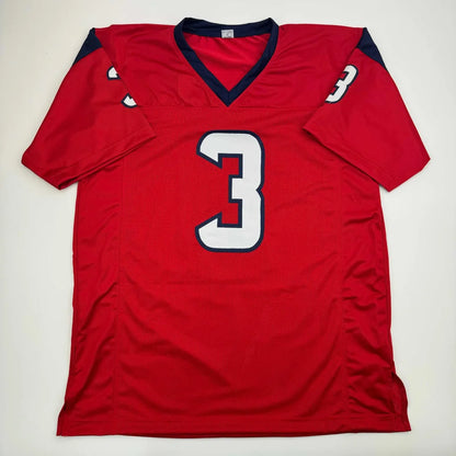 Red football jersey with white number 3 and navy trim from Authentic DELL Custom Jersey for professional sports fans