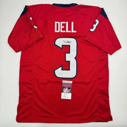 Autographed Tank Dell red Houston Texans custom jersey with number 3