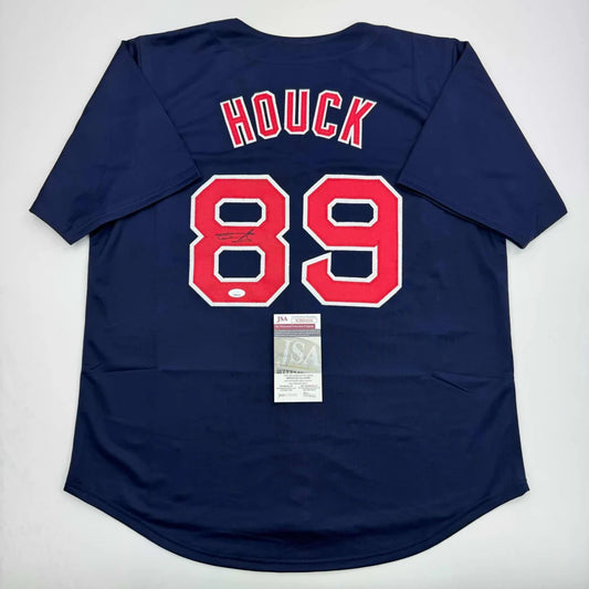 Autographed navy blue custom jersey from professional sports league with HOUCK 89 design