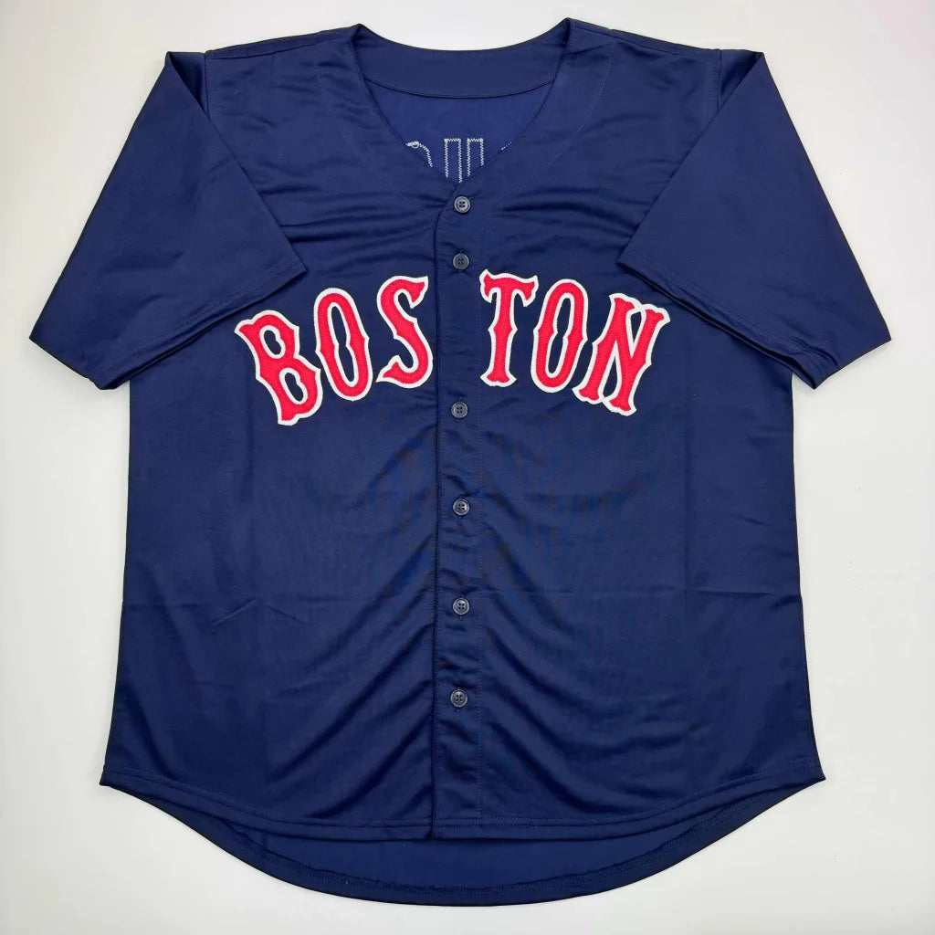 Navy blue short-sleeve custom jersey from professional sports league with BOSTON logo