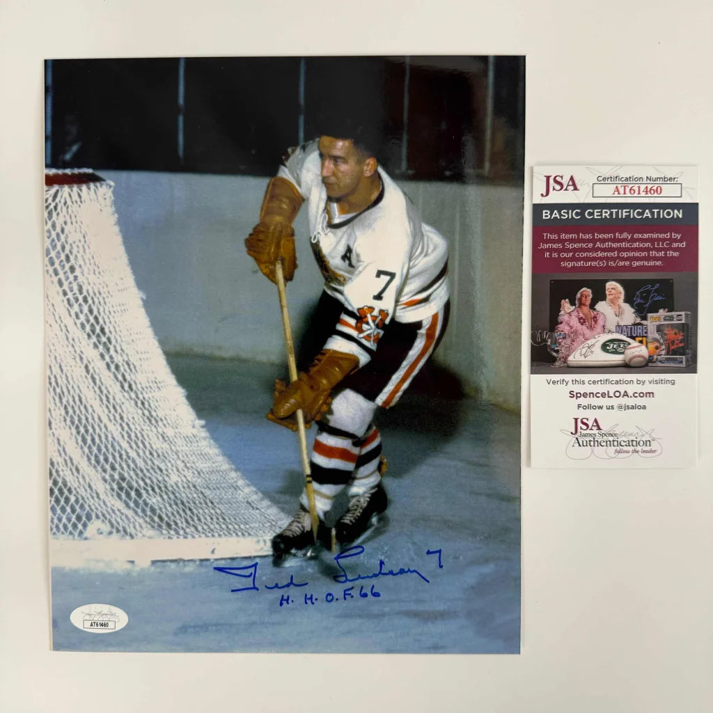 Autographed Ted Lindsey Chicago Blackhawks 8x10 Hockey Photo JSA COA | Hall of Fame Sports Memorabilia | vintageantiquesgifts.com
