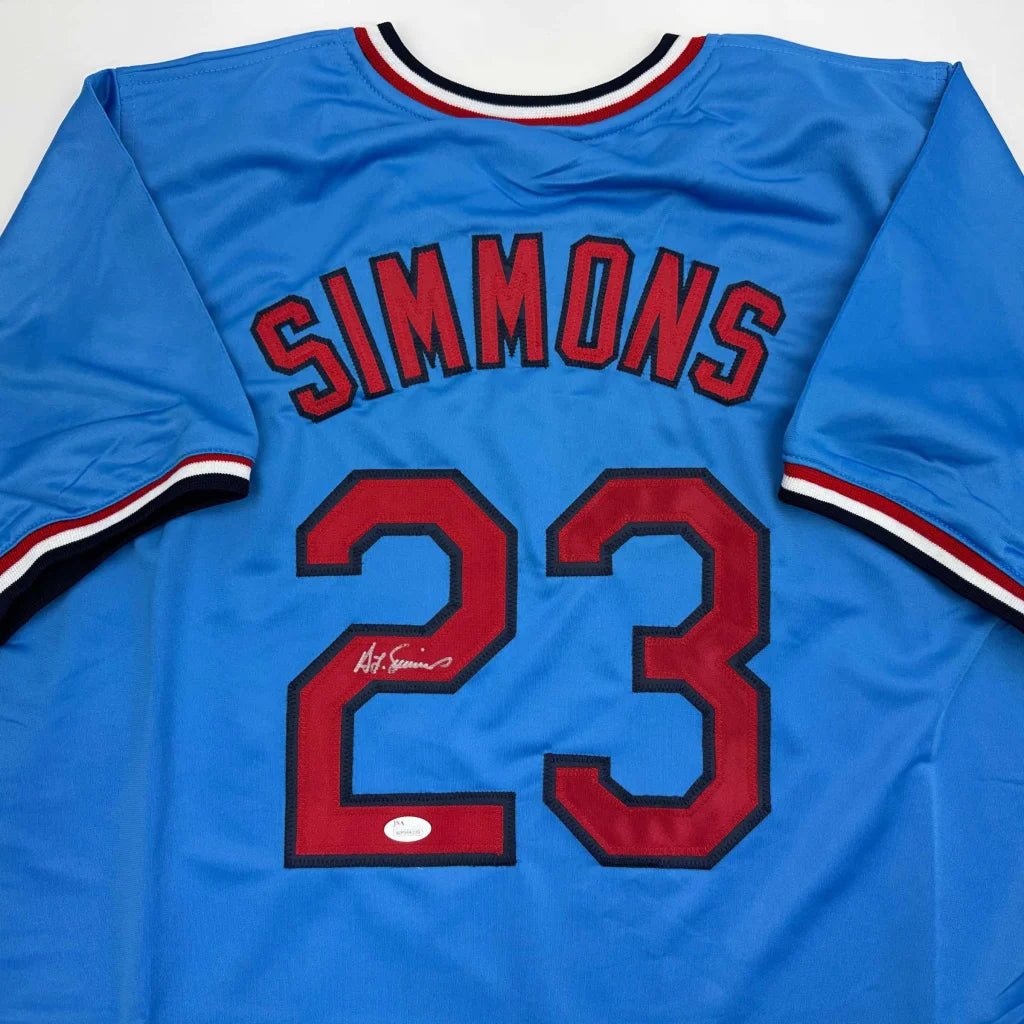 Autographed Ted Simmons St. Louis Blue Baseball Jersey JSA COA | Certified Authentic Signed Memorabilia | vintageantiquesgifts.com