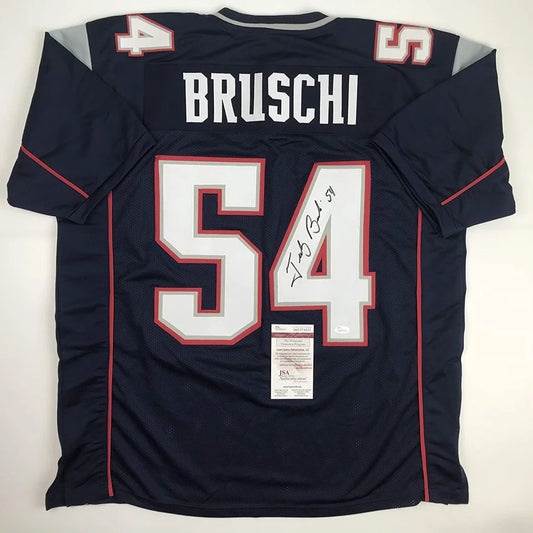 Autographed Tedy Bruschi New England Blue Football Jersey JSA COA | Hall of Fame Sports Memorabilia | vintageantiquesgifts.com