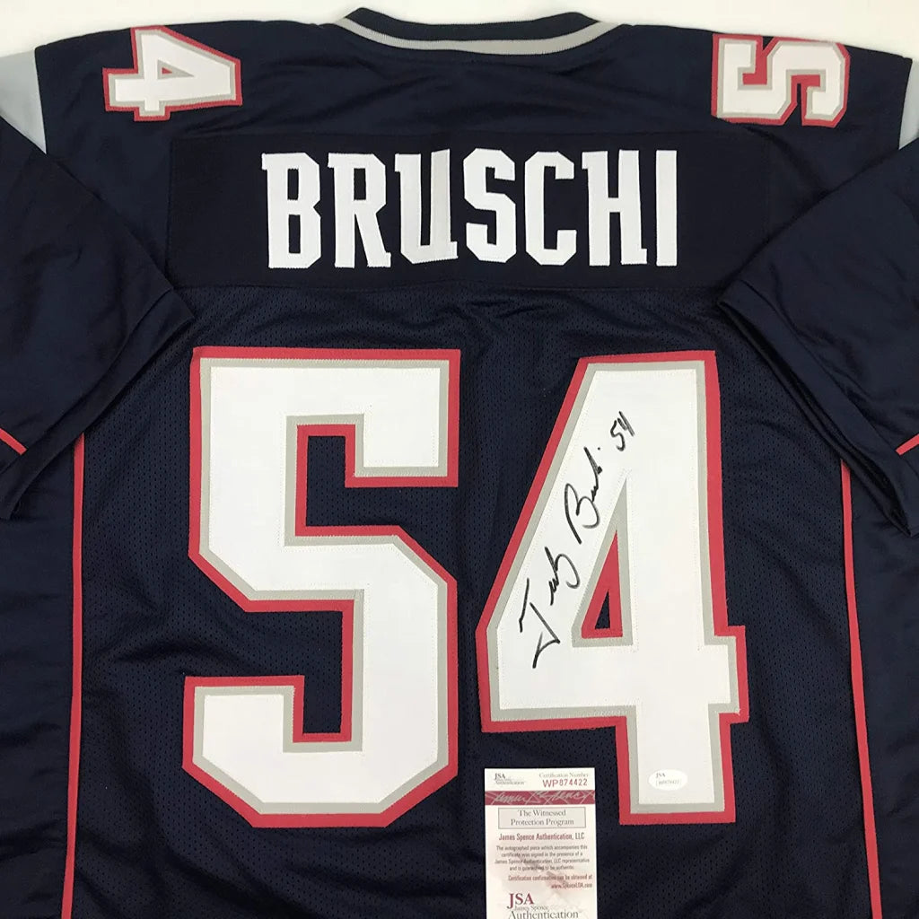 Autographed Tedy Bruschi navy blue New England Patriots custom jersey