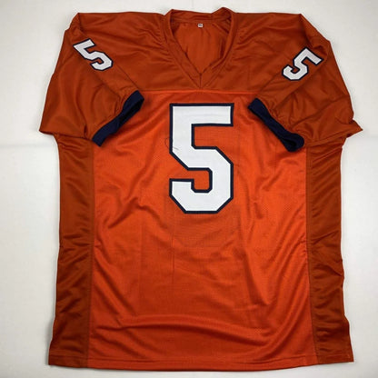 Autographed tee higgins clemson orange custom jersey with white number 5 and navy blue sleeve cuffs for professional sports league
