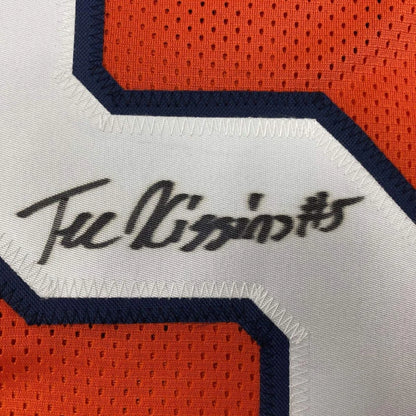 Autographed orange and white mesh custom jersey with navy trim and signature for professional sports league use