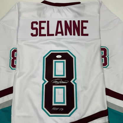 Autographed Teemu Selanne #8 custom jersey from professional sports league collectible
