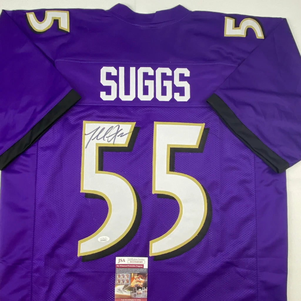 Autographed Terrell Suggs purple Baltimore Ravens custom jersey, number 55