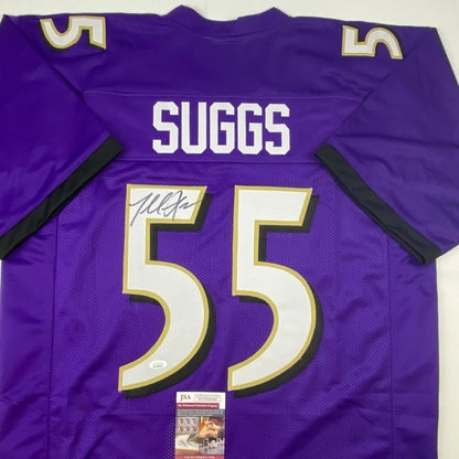 Autographed Terrell Suggs purple Baltimore Ravens custom jersey, number 55