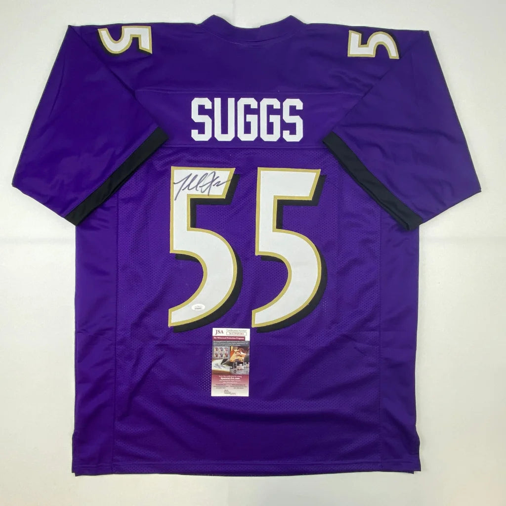 Autographed Terrell Suggs purple Baltimore Ravens custom jersey, number 55
