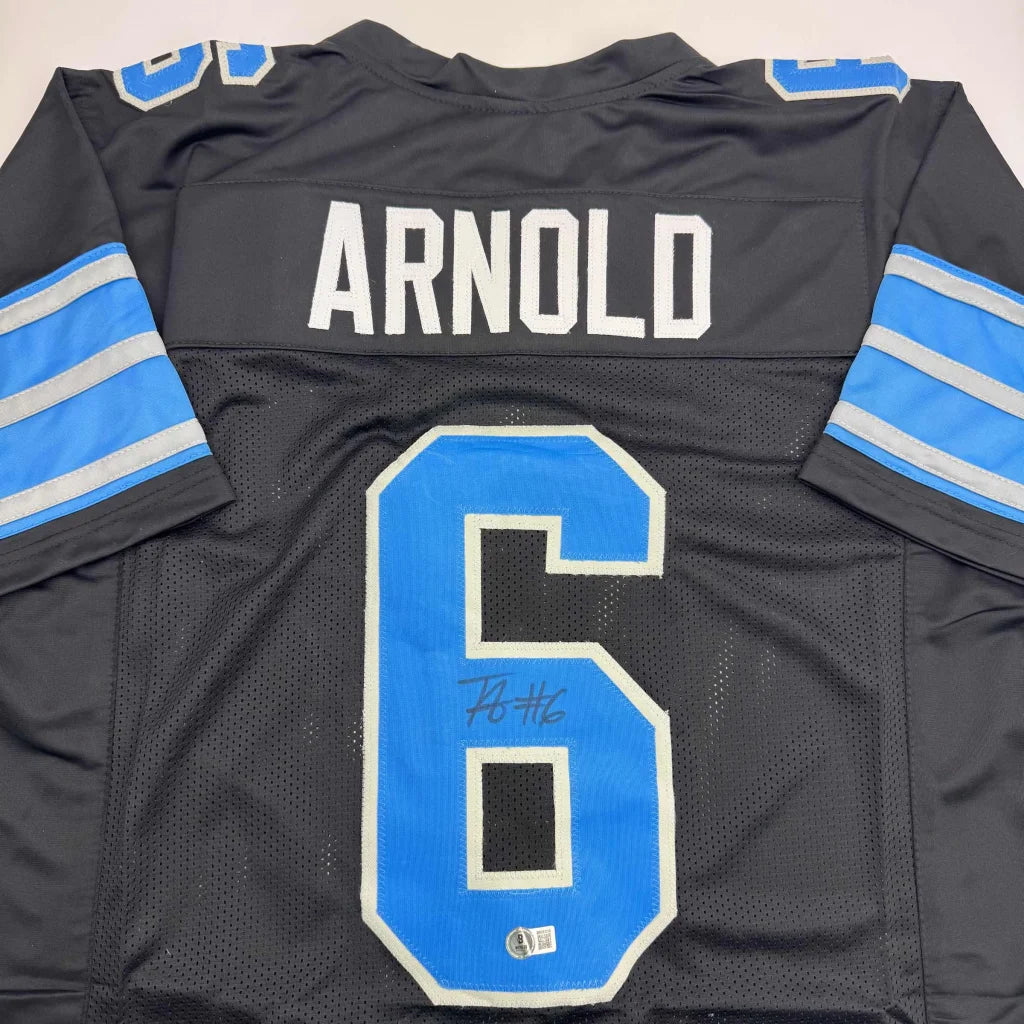 Autographed Terrion Arnold Detroit Black Football Jersey Beckett BAS COA | Certified Authentic Signed Memorabilia | vintageantiquesgifts.com