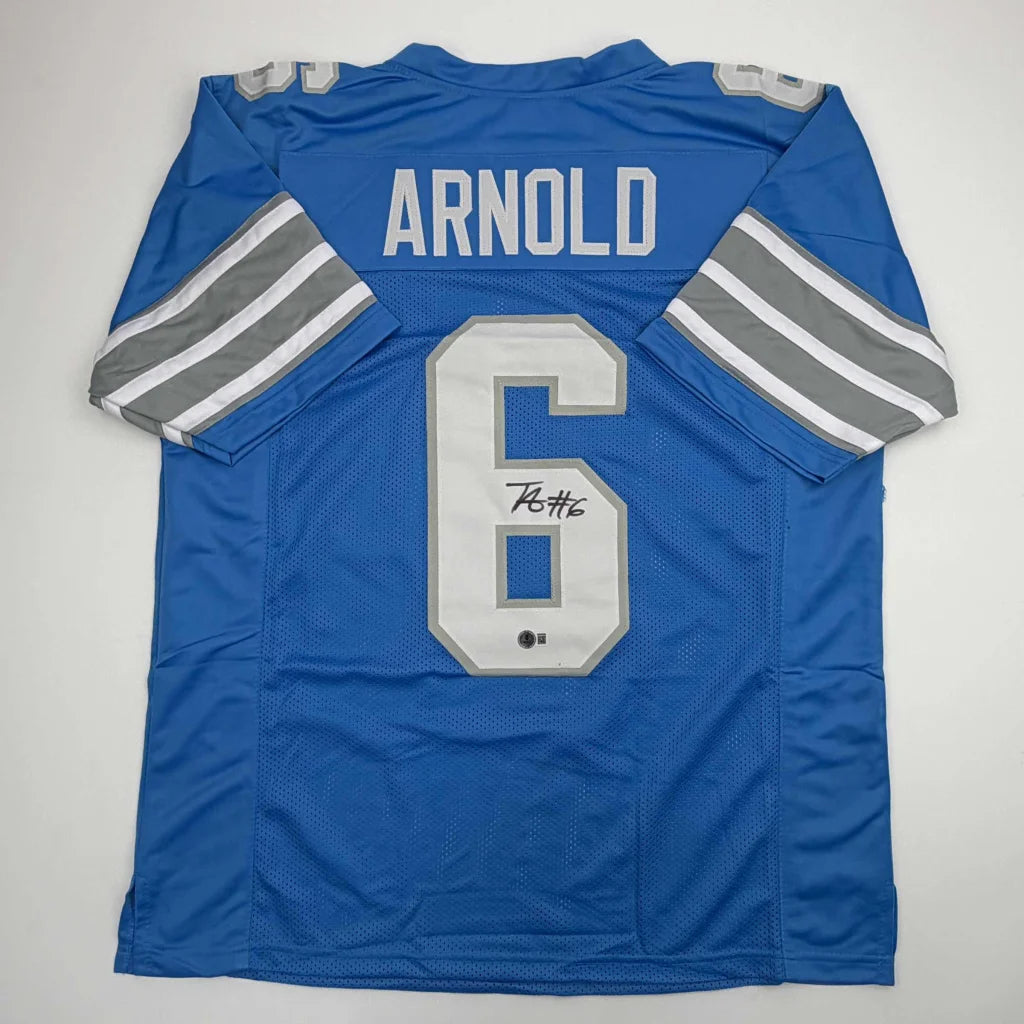 Autographed Terrion Arnold Detroit Lions blue custom jersey with number 6