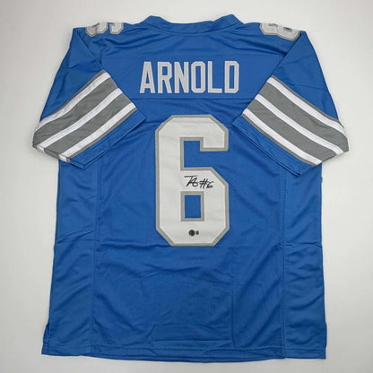 Autographed Terrion Arnold Detroit Lions blue custom jersey with number 6