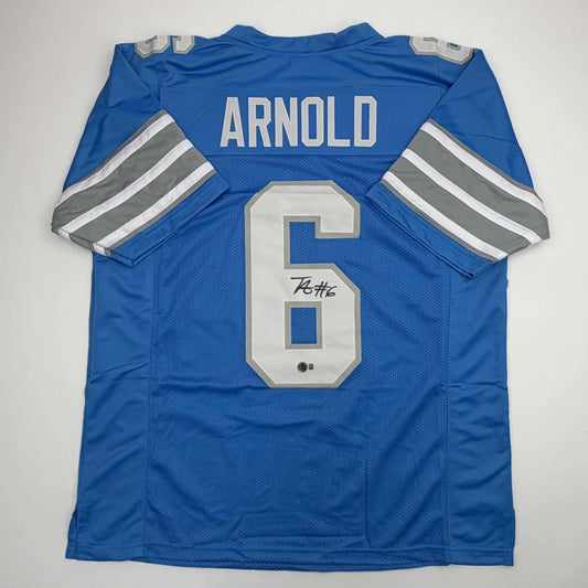 Autographed Terrion Arnold Detroit Lions blue custom jersey with number 6