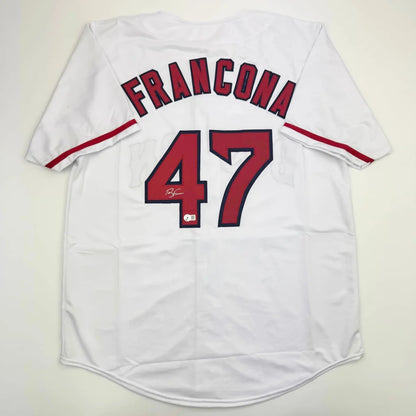 Autographed/Signed Terry Francona Boston White Baseball Jersey Beckett BAS COA