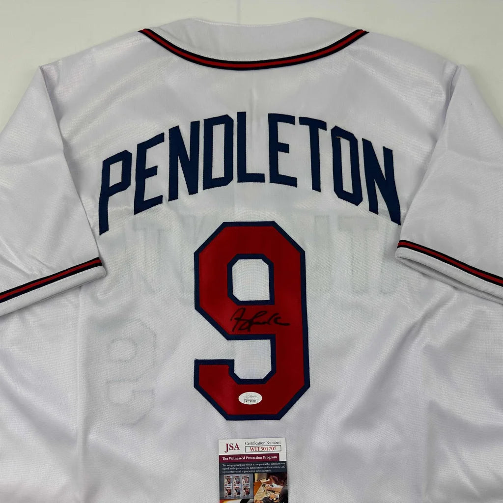 Autographed Terry Pendleton Atlanta White Baseball Jersey JSA COA | Certified Authentic Signed Memorabilia | vintageantiquesgifts.com