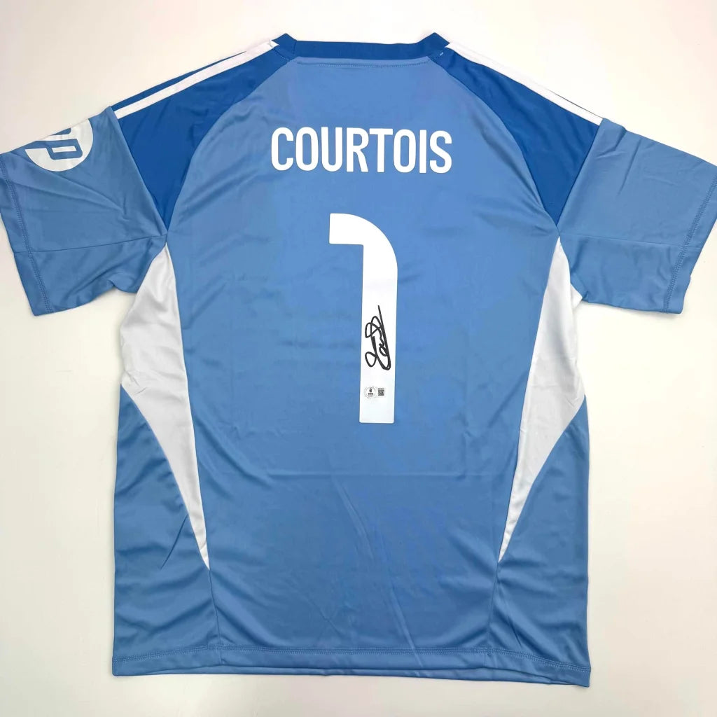 Autographed Thibaut Courtois Real Madrid light blue jersey with number 1
