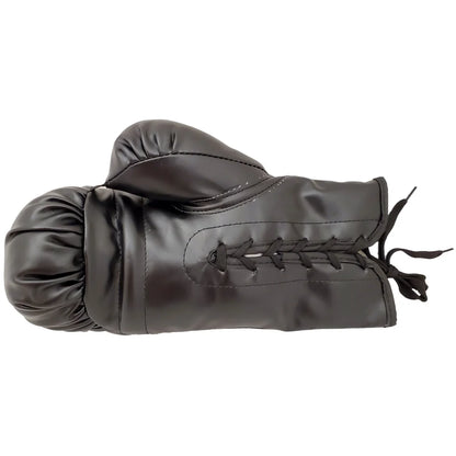 Black leather boxing glove with laces featuring third party authentication for authenticity