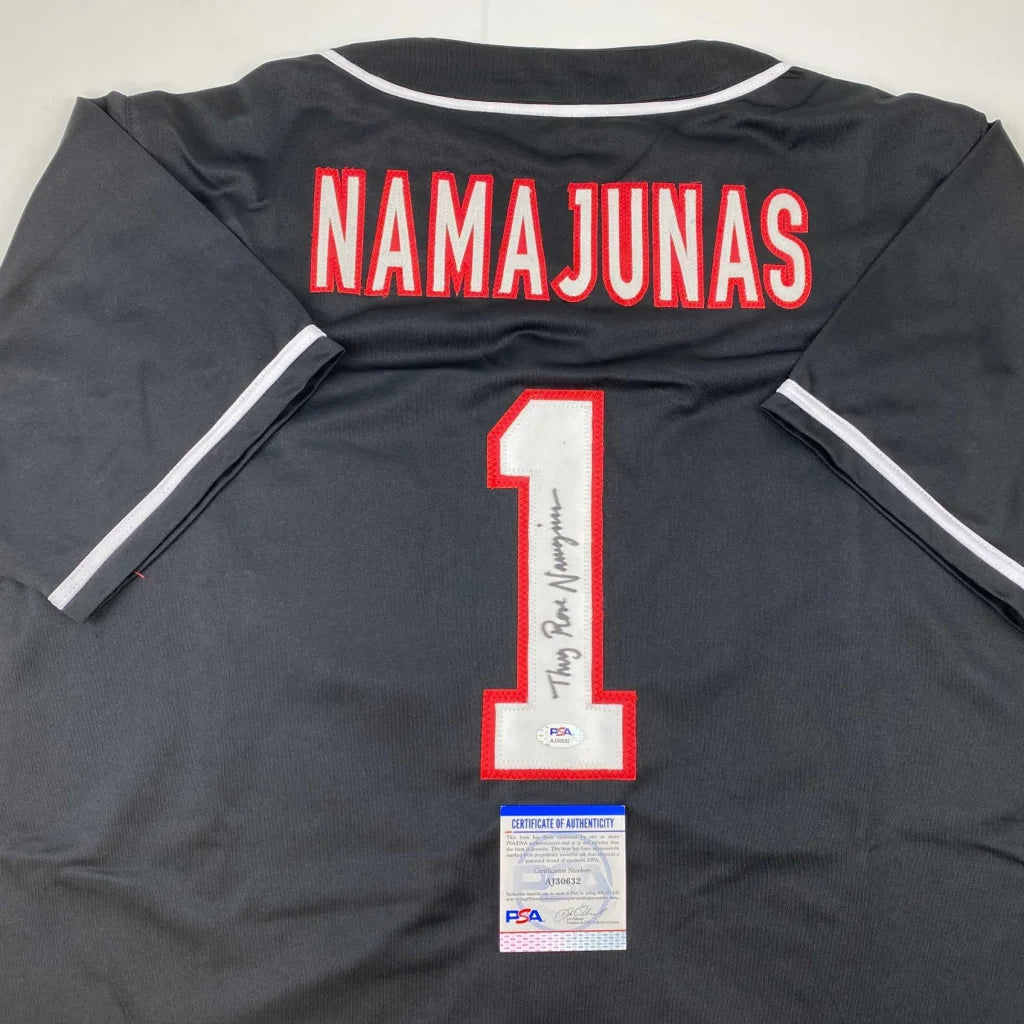 Autographed Thug Rose Namajunas UFC MMA Black Ultimate Fighting Jersey Shirt PSA/DNA COA | Certified Authentic Signed Memorabilia | vintageantiquesgifts.com